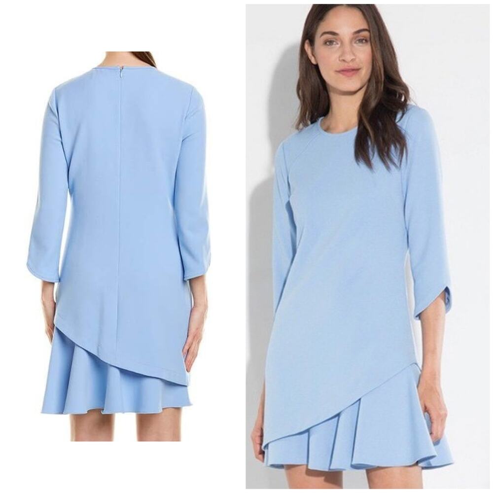 SHOSHANNA Verona Double Hem Sky Blue Ruffle Crepe Dress | 8